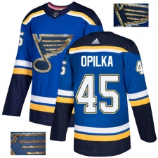Men's Adidas St. Louis Blues #45 Luke Opilka Authentic Royal Blue Fashion Gold NHL Jersey