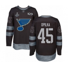Men's St. Louis Blues #45 Luke Opilka Authentic Black 1917-2017 100th Anniversary 2019 Stanley Cup Champions Hockey Jersey