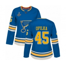 Women's St. Louis Blues #45 Luke Opilka Authentic Navy Blue Alternate 2019 Stanley Cup Champions Hockey Jersey