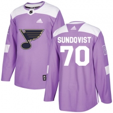 Men's Adidas St. Louis Blues #70 Oskar Sundqvist Authentic Purple Fights Cancer Practice NHL Jersey