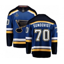 Men's St. Louis Blues #70 Oskar Sundqvist Fanatics Branded Royal Blue Home Breakaway 2019 Stanley Cup Champions Hockey Jersey
