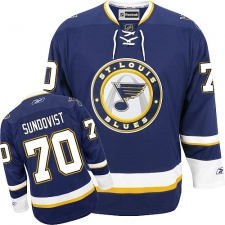 Women's Reebok St. Louis Blues #70 Oskar Sundqvist Premier Navy Blue Third NHL Jersey