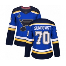Women's St. Louis Blues #70 Oskar Sundqvist Authentic Royal Blue Home 2019 Stanley Cup Final Bound Hockey Jersey