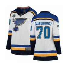 Women's St. Louis Blues #70 Oskar Sundqvist Fanatics Branded White Away Breakaway 2019 Stanley Cup Champions Hockey Jersey