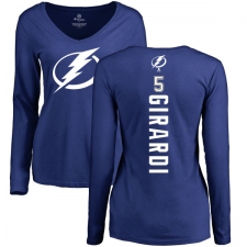 NHL Women's Adidas Tampa Bay Lightning #5 Dan Girardi Royal Blue Backer V-Neck Long-Sleeve T-Shirt