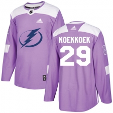 Men's Adidas Tampa Bay Lightning #29 Slater Koekkoek Authentic Purple Fights Cancer Practice NHL Jersey