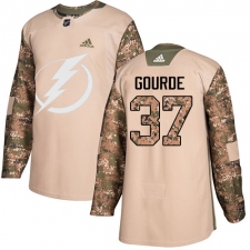 Men's Adidas Tampa Bay Lightning #37 Yanni Gourde Authentic Camo Veterans Day Practice NHL Jersey