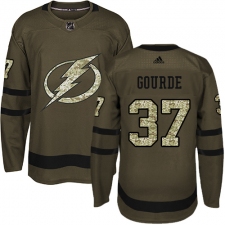 Men's Adidas Tampa Bay Lightning #37 Yanni Gourde Authentic Green Salute to Service NHL Jersey