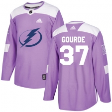 Men's Adidas Tampa Bay Lightning #37 Yanni Gourde Authentic Purple Fights Cancer Practice NHL Jersey