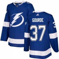 Men's Adidas Tampa Bay Lightning #37 Yanni Gourde Authentic Royal Blue Home NHL Jersey