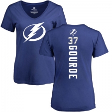 NHL Women's Adidas Tampa Bay Lightning #37 Yanni Gourde Royal Blue Backer T-Shirt