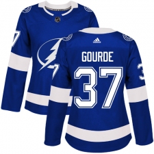 Women's Adidas Tampa Bay Lightning #37 Yanni Gourde Authentic Royal Blue Home NHL Jersey