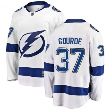 Youth Tampa Bay Lightning #37 Yanni Gourde Fanatics Branded White Away Breakaway NHL Jersey