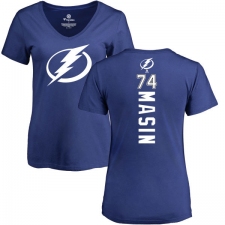 NHL Women's Adidas Tampa Bay Lightning #74 Dominik Masin Royal Blue Backer T-Shirt