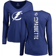 NHL Women's Adidas Tampa Bay Lightning #13 Cedric Paquette Royal Blue Backer V-Neck Long-Sleeve T-Shirt