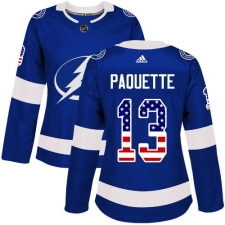 Women's Adidas Tampa Bay Lightning #13 Cedric Paquette Authentic Blue USA Flag Fashion NHL Jersey