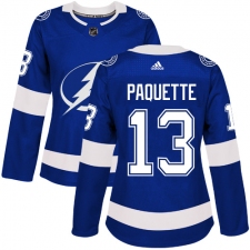 Women's Adidas Tampa Bay Lightning #13 Cedric Paquette Authentic Royal Blue Home NHL Jersey