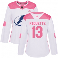 Women's Adidas Tampa Bay Lightning #13 Cedric Paquette Authentic White/Pink Fashion NHL Jersey