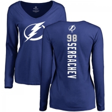 NHL Women's Adidas Tampa Bay Lightning #98 Mikhail Sergachev Royal Blue Backer V-Neck Long-Sleeve T-Shirt