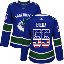 Women's Adidas Vancouver Canucks #55 Alex Biega Authentic Blue USA Flag Fashion NHL Jersey