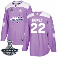 Men's Adidas Washington Capitals #22 Madison Bowey Authentic Purple Fights Cancer Practice 2018 Stanley Cup Final Champions NHL Jersey