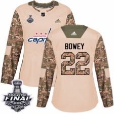 Women's Adidas Washington Capitals #22 Madison Bowey Authentic Camo Veterans Day Practice 2018 Stanley Cup Final NHL Jersey