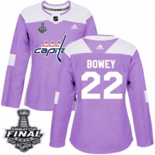 Women's Adidas Washington Capitals #22 Madison Bowey Authentic Purple Fights Cancer Practice 2018 Stanley Cup Final NHL Jersey