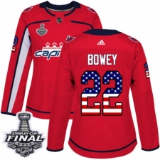 Women's Adidas Washington Capitals #22 Madison Bowey Authentic Red USA Flag Fashion 2018 Stanley Cup Final NHL Jersey