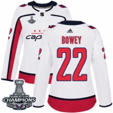 Women's Adidas Washington Capitals #22 Madison Bowey Authentic White Away 2018 Stanley Cup Final Champions NHL Jersey
