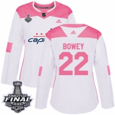 Women's Adidas Washington Capitals #22 Madison Bowey Authentic White/Pink Fashion 2018 Stanley Cup Final NHL Jersey