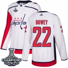Youth Adidas Washington Capitals #22 Madison Bowey Authentic White Away 2018 Stanley Cup Final Champions NHL Jersey