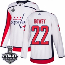 Youth Adidas Washington Capitals #22 Madison Bowey Authentic White Away 2018 Stanley Cup Final NHL Jersey