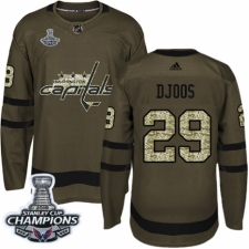 Men's Adidas Washington Capitals #29 Christian Djoos Authentic Green Salute to Service 2018 Stanley Cup Final Champions NHL Jersey
