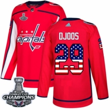 Men's Adidas Washington Capitals #29 Christian Djoos Authentic Red USA Flag Fashion 2018 Stanley Cup Final Champions NHL Jersey