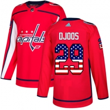 Men's Adidas Washington Capitals #29 Christian Djoos Authentic Red USA Flag Fashion NHL Jersey