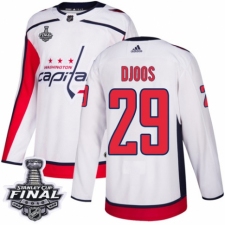 Men's Adidas Washington Capitals #29 Christian Djoos Authentic White Away 2018 Stanley Cup Final NHL Jersey