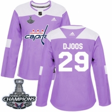 Women's Adidas Washington Capitals #29 Christian Djoos Authentic Purple Fights Cancer Practice 2018 Stanley Cup Final Champions NHL Jersey