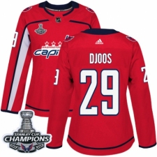 Women's Adidas Washington Capitals #29 Christian Djoos Authentic Red Home 2018 Stanley Cup Final Champions NHL Jersey