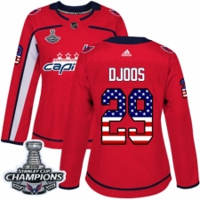 Women's Adidas Washington Capitals #29 Christian Djoos Authentic Red USA Flag Fashion 2018 Stanley Cup Final Champions NHL Jersey