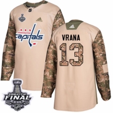 Men's Adidas Washington Capitals #13 Jakub Vrana Authentic Camo Veterans Day Practice 2018 Stanley Cup Final NHL Jersey