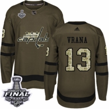 Men's Adidas Washington Capitals #13 Jakub Vrana Authentic Green Salute to Service 2018 Stanley Cup Final NHL Jersey