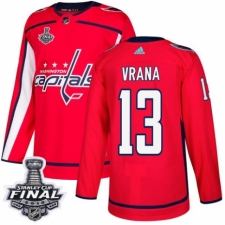 Men's Adidas Washington Capitals #13 Jakub Vrana Authentic Red Home 2018 Stanley Cup Final NHL Jersey