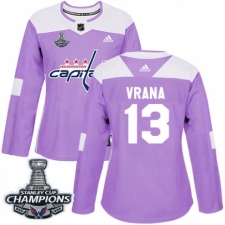 Women's Adidas Washington Capitals #13 Jakub Vrana Authentic Purple Fights Cancer Practice 2018 Stanley Cup Final Champions NHL Jersey