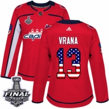 Women's Adidas Washington Capitals #13 Jakub Vrana Authentic Red USA Flag Fashion 2018 Stanley Cup Final NHL Jersey