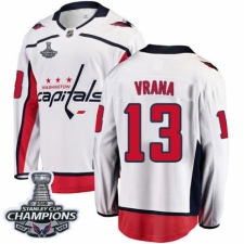Youth Washington Capitals #13 Jakub Vrana Fanatics Branded White Away Breakaway 2018 Stanley Cup Final Champions NHL Jersey