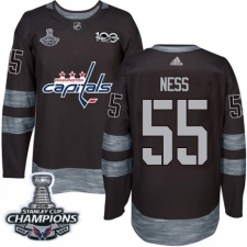 Men's Adidas Washington Capitals #55 Aaron Ness Authentic Black 1917-2017 100th Anniversary 2018 Stanley Cup Final Champions NHL Jersey