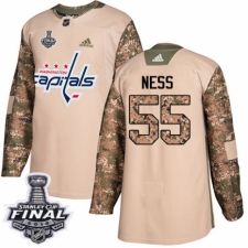 Men's Adidas Washington Capitals #55 Aaron Ness Authentic Camo Veterans Day Practice 2018 Stanley Cup Final NHL Jersey