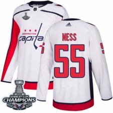 Men's Adidas Washington Capitals #55 Aaron Ness Authentic White Away 2018 Stanley Cup Final Champions NHL Jersey