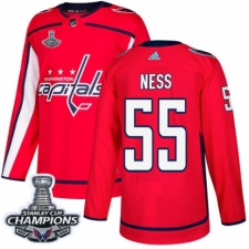 Men's Adidas Washington Capitals #55 Aaron Ness Premier Red Home 2018 Stanley Cup Final Champions NHL Jersey