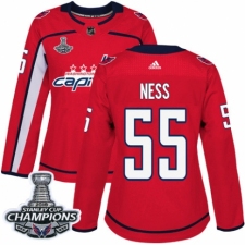 Women's Adidas Washington Capitals #55 Aaron Ness Authentic Red Home 2018 Stanley Cup Final Champions NHL Jersey